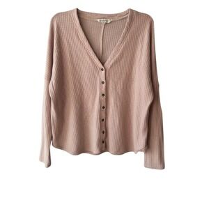 Davi & Dani Womens  Long Sleeve Hiking, Camping  Waffle Knit  Cardigan Top Beige